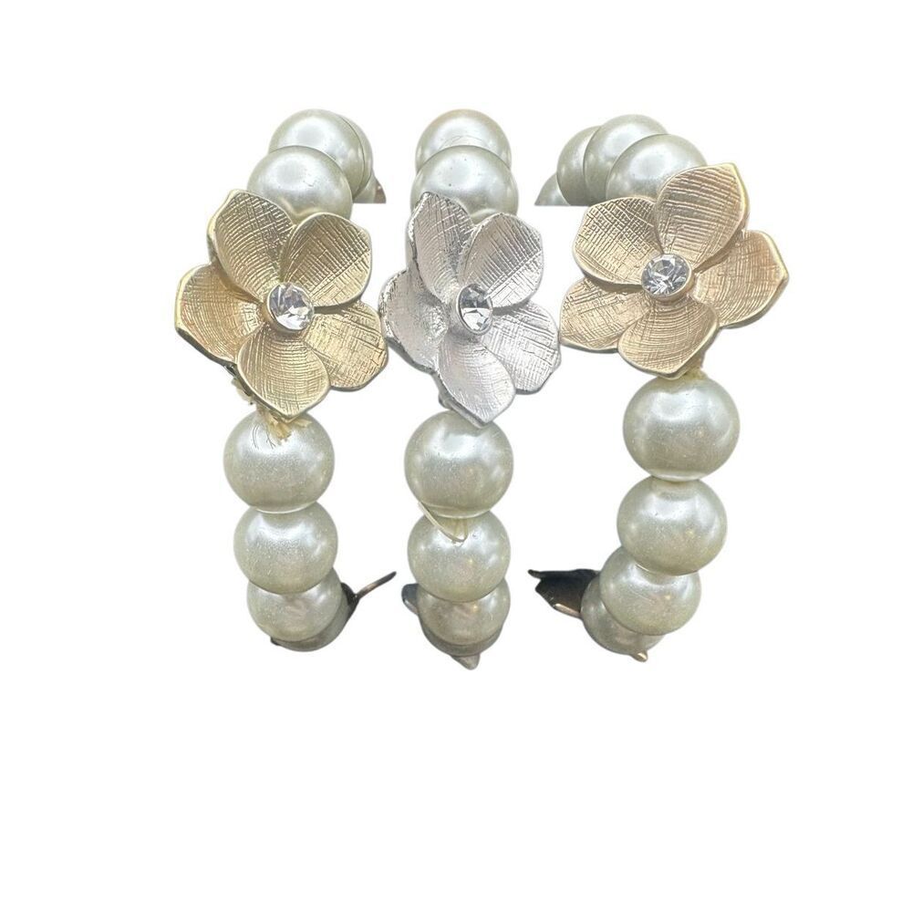 Pearl flower crystal stretch bracelet set of three